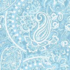 Fototapeta na wymiar Floral seamless pattern with paisley ornament. Vector illustration in asian textile style