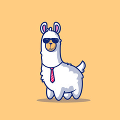 Cute Business Llama Vector Icon Illustration. Alpaca Mascot Cartoon Character. Animal Icon Concept White Isolated. Flat Cartoon Style Suitable for Web Landing Page, Banner, Flyer, Sticker, Card © catalyststuff