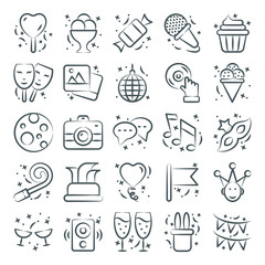 
Event and Celebration Doodle Line Icons Pack 
