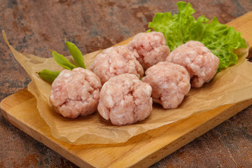 Homemade raw pork minced meatball for cooking