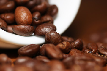 Macro shot of roasted coffee beans