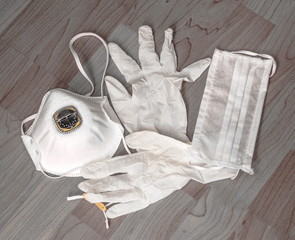 Means of protection against virus infection - mask, medical gloves, respirator