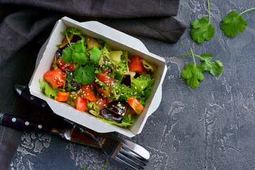 vegetable salad in a delivery container