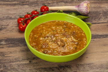 Caucasian Kharcho soup with beef meat