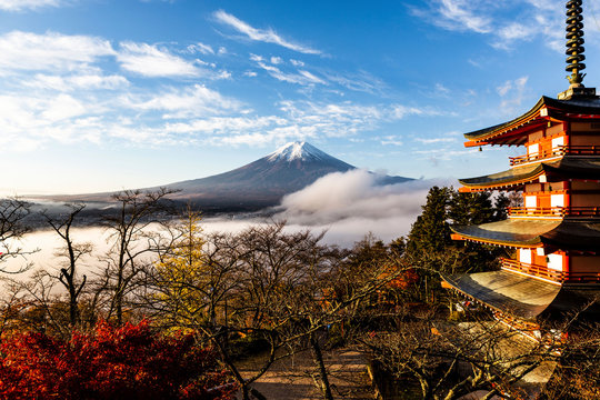 新倉山浅間公園から望む五重塔と富士山