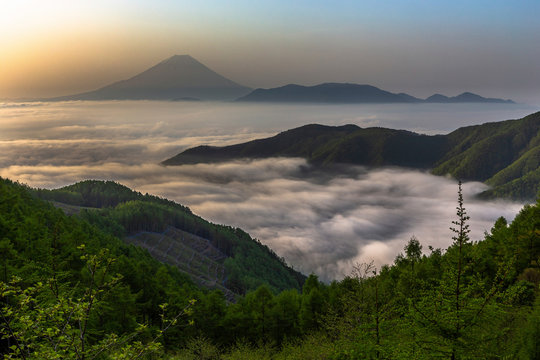 櫛形山から望む雲海と富士山