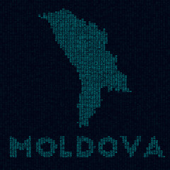 Fototapeta na wymiar Moldova tech map. Country symbol in digital style. Cyber map of Moldova with country name. Powerful vector illustration.