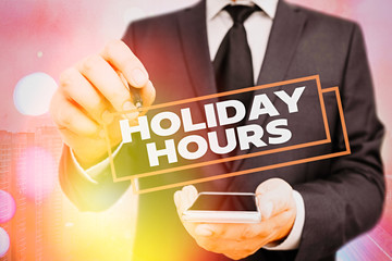 Handwriting text Holiday Hours. Conceptual photo employee receives twice their normal pay for all...