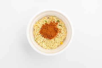 Instant cup ramen on white background