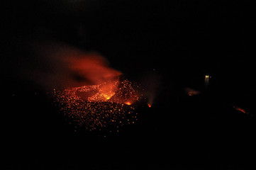 by night in the fantastic volcano Stromboli, Stromboli is considered one of the most active volcanoes in the world
