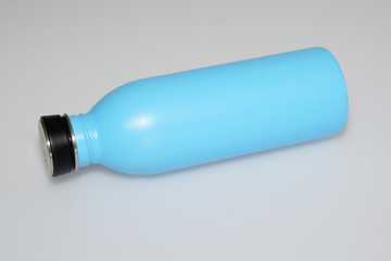 Blue thermos metal aluminium water bottle