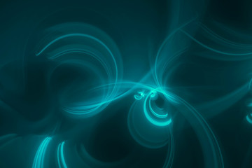 Neon glowing green lines and shapes flying in the space. Geometric sci-fi structure. Abstract creative modern background