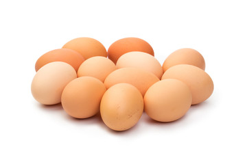 a lot of chicken eggs on a white background