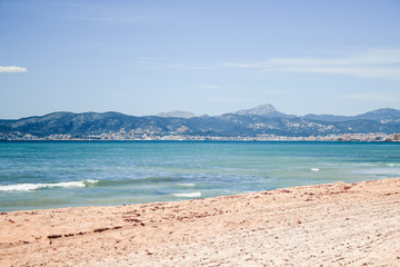 Fototapeta na wymiar summer weather in Spain. view over beautiful idyllic coast in the south of Mallorca, Spain