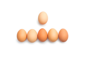 a lot of chicken eggs on a white background