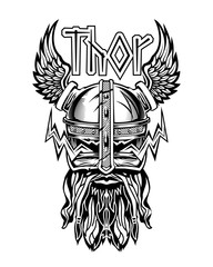 Thor Head Helmet Viking God Logo Emblem - obrazy, fototapety, plakaty