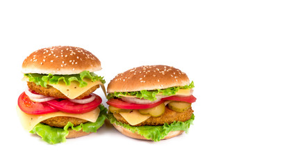 Two delicious hamburgers isolated on white background