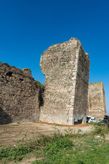 Smederevo, Serbia - May 02, 2019: The Smederevo Fortress is a medieval fortified city in Smederevo, Serbia. Smederevo fortress walls around the Small town. It was built between 1427 and 1430.
