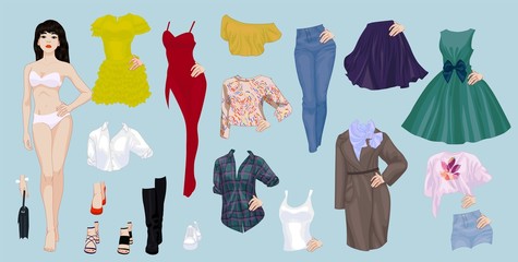 Paper doll of a pretty asian girl with clothes