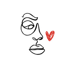 Love Valentines Day concept. Modern abstract line faces portrait, linear brush art. Inspirational fashion vector illustration.