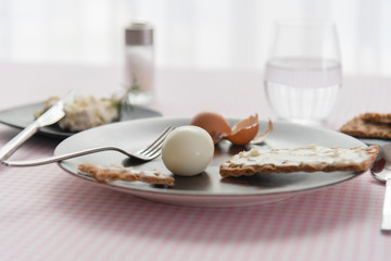 Delicious and healthy breakfast with boiled eggs