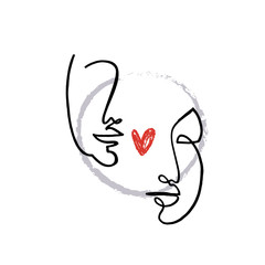 Love Valentines Day concept. Modern abstract line faces portrait, linear brush art. Inspirational fashion vector illustration.