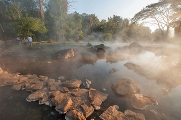 Natural environment hot spring at Jaeson National Park in Lampang, Thailand 
