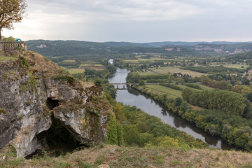 View of the River Dordogne and the Dordogne Valley from the walls of the old town of Domme, Dordogne, France