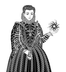 Coloring book for adults with beautiful medieval lady