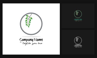 Fototapeta na wymiar round frame green leaf concept design beauty logo