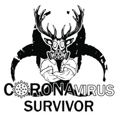 Deer in a gas mask. Coronavirus Survivor 2020. vector design for t-shirt