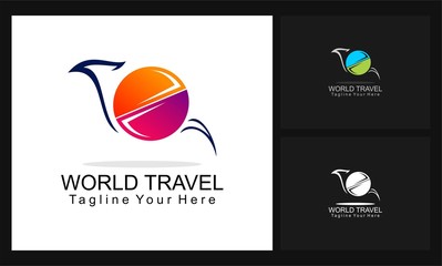 world, bird concept design travel tour logo