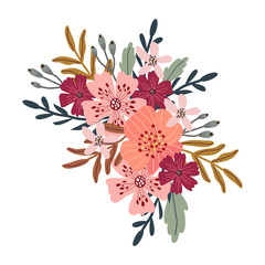 Isolated bouquet of cute abstract hand draw flowers. Floral vector