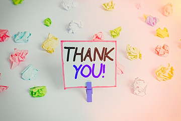 Word writing text Thank You. Business photo showcasing polite expression used when acknowledging...