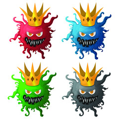 Set of images of coronavirus evil emoticons in the crown