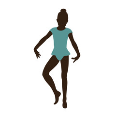 Fototapeta na wymiar silhouette in colored clothes girl gymnast stretching