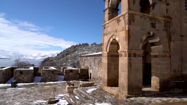 Akdamar island, Van, Turkey - February 2020: Akdamar island and surp church Akdamar church is an important religious place for the Armenian people
