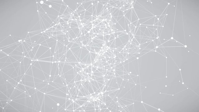 Abstract white plexus structure evolving in motion background with technology, science and engineering, 3d