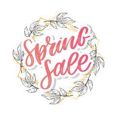 Obraz premium Spring sale Vector word sale .Letters made of flowers and leaves on a white background.