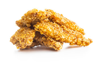 Breaded fried chicken strips.