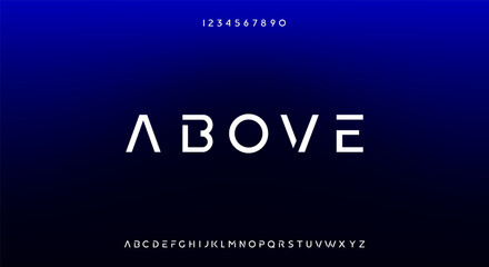 Above, an abstract sporty technology science alphabet font. digital space typography vector illustration design	