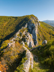 View from the walls of the old town of Kljuc above the right bank of the Sana River on the gorge between the Breščica Mountain and the Ljubinska Mountain where the Sana River flows.