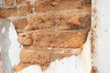 Background of old vintage brick wall with concrete,Ancient walls and walls are damaged.