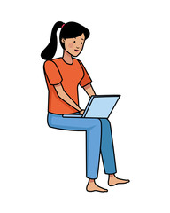 Fototapeta na wymiar young woman using laptop character