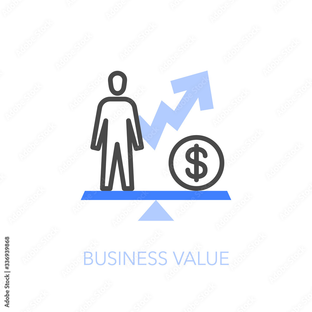 Aufkleber business value symbol with a person, money and a growth curve. easy to use for your website or prese
