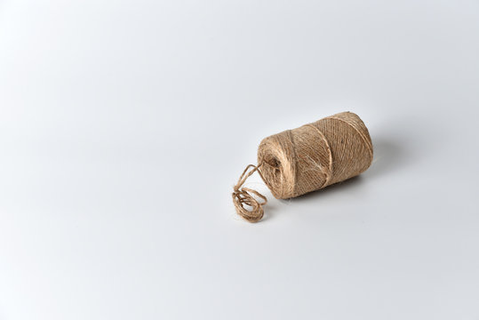 Tangle of  jute twine on white background. Close up