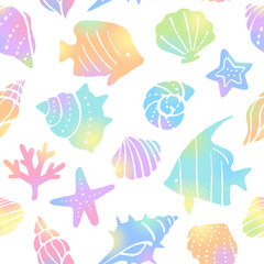 カラフルな海の生き物のシームレスパターン背景