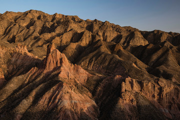 Binggou Danxia Landform National Park, beautiful rock formation in Zhangye, Gansu during sunset golden hour