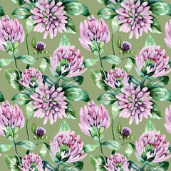 Clover Seamless Pattern. Watercolor Floral Background.