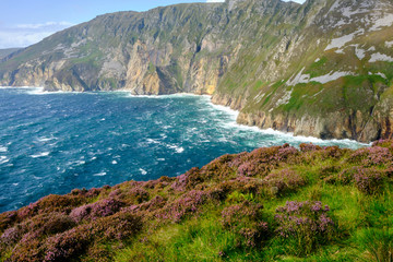 The panoramic view of Bunglass Point at Slieve League, County Donegal, Ireland.